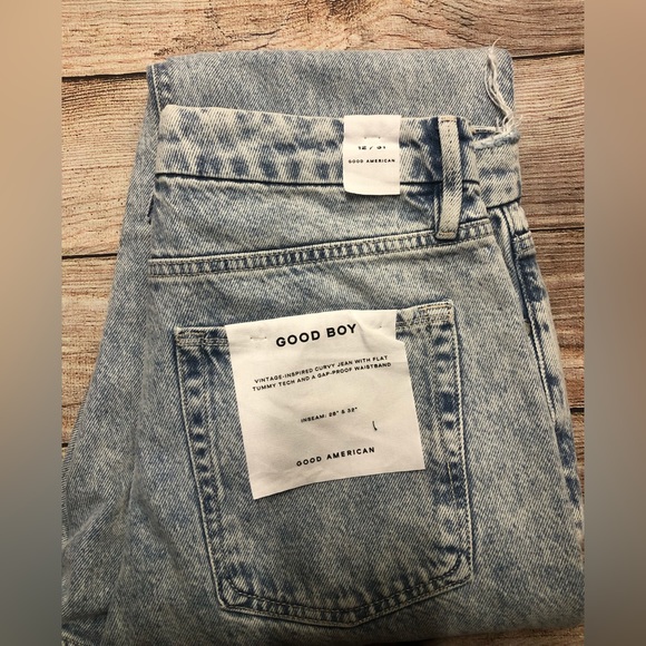 NWT Good American GOOD BOY STRAIGHT JEANS GBL1859T BLUE643 Size 12/31 - Picture 1 of 2